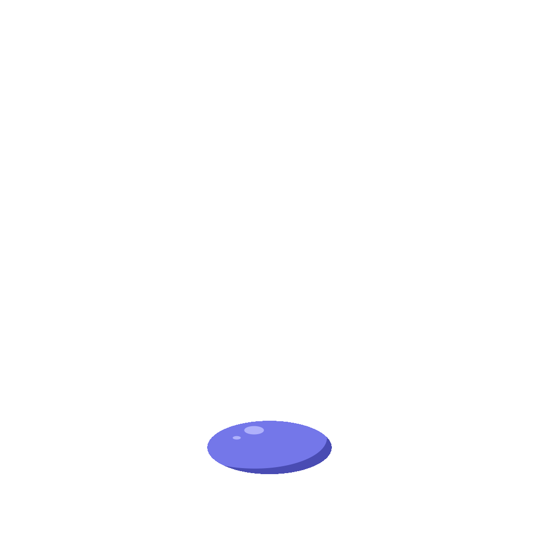 Uma forma esférica na cor #7476e5 fazendo um movimento de bounce, seguindo o princípio da animação de comprimir e esticar.