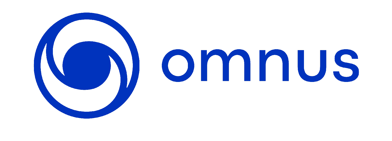 Logo da Omnus, empresa de tecnologia. Atrás, o link para seu vídeo animado.