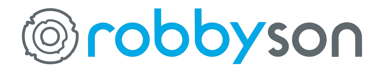 Logo da Robbyson, empresa de tecnologia. Atrás, o link para seu vídeo animado.